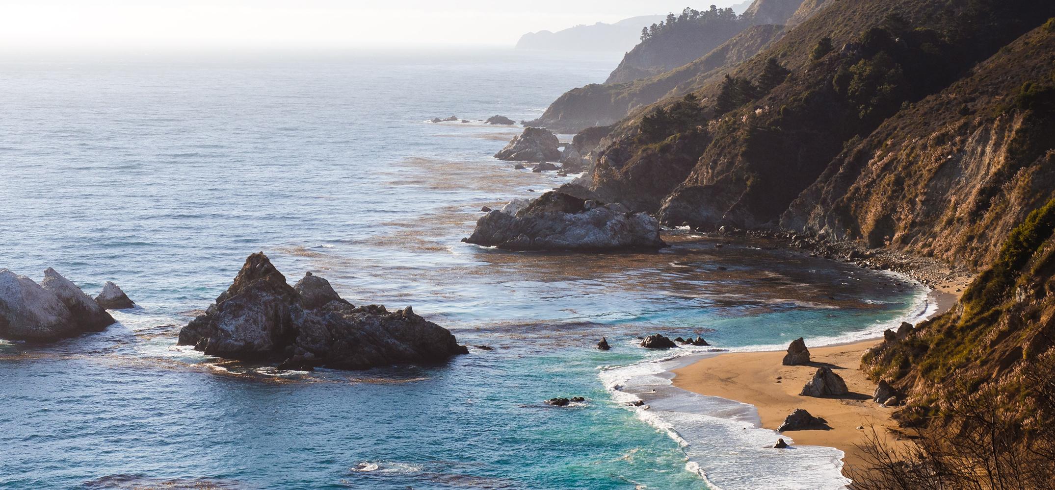 Rocky shoreline and cliffs of California