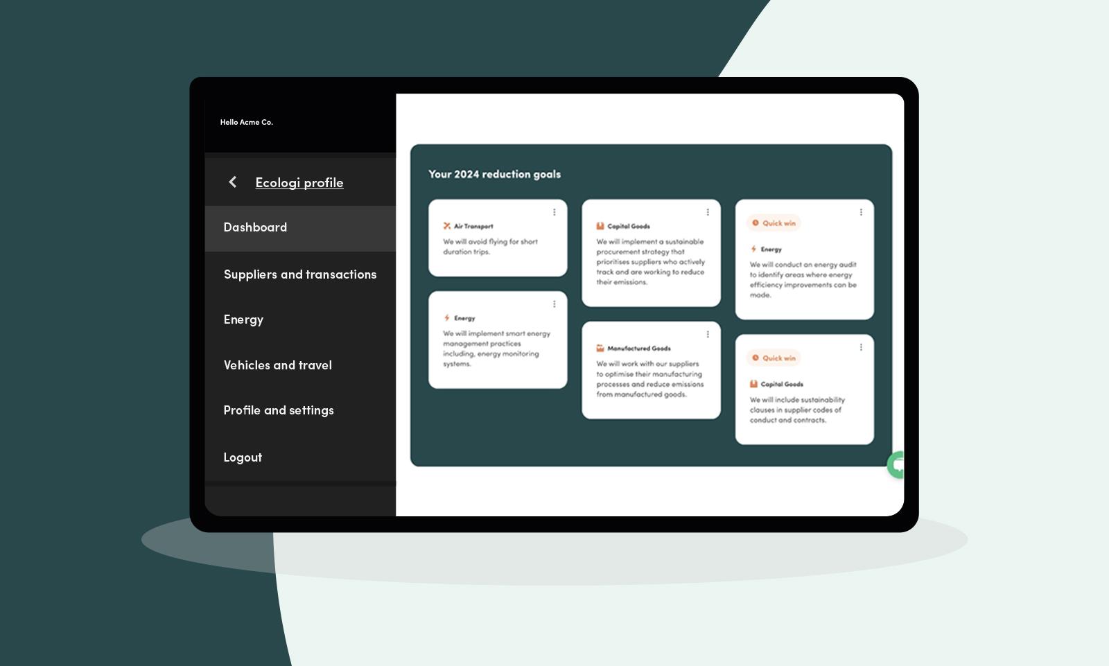 An example of an Ecologi Zero user's reduction goals for 2024