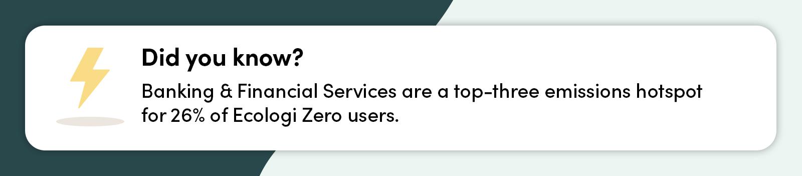Did you know? Banking & Financial Services are a top-three emissions hotspot for 26% of Ecologi Zero users.