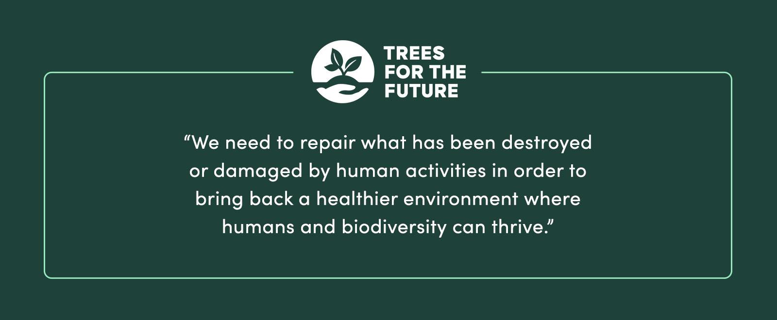 “We need to repair what has been destroyed or damaged by human activities in order to bring back a healthier environment where humans and biodiversity can thrive.” - Trees for the Future